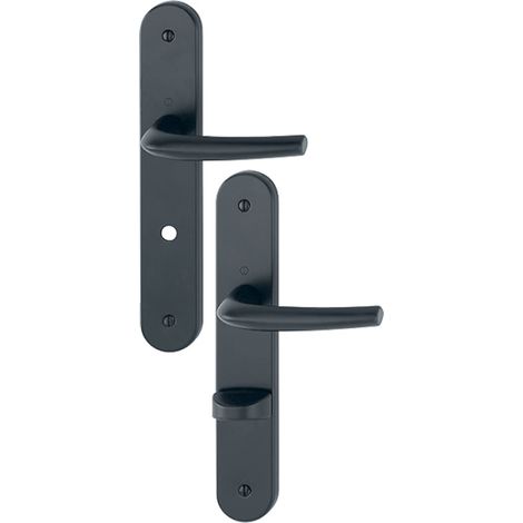 Ensemble de béquille San Diego - HOPPE AG - Noir mat - Plaque 240 x 40 mm - entraxe de fixation 195 mm - Condamnation