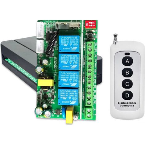 Interrupteur de télécommande sans fil à quatre canaux 220 V, contrôleur d'éclairage LED 433 MHz, contrôleur de marche avant/arrière pour moteur de barrière (avec une télécommande). (1/5)