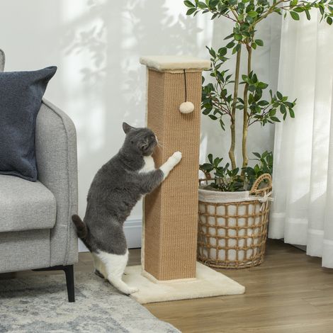 Katzenkratzbaum, 81 cm hoch, mit Jute-Stamm und Hängeball, 41 x 41 x 81 cm, Beige