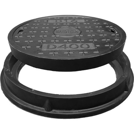 Couvercle de culasse en fibre de verre 400 mm avec cadre rond - DN 350 (largeur lumineuse 350 mm) - A15 accessible en voiture - Pour trottoir, pelouse, entrée de cour - Antidérapant (1/5)