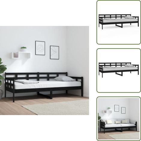 Lit de jour sans matelas noir bois de pin massif 80x200 cm - Lit De Jour - Lit Invité - Canapé Lit - Meuble Chambre - Bois Massif (1/5)