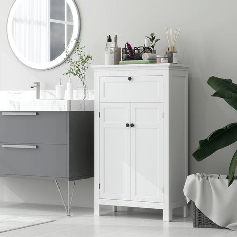 Mobiletto da bagno, colonna da bagno con cassetto, 2 ante e ripiani regolabili, mobiletto da bagno moderno 60x30x102,5 cm, bianco