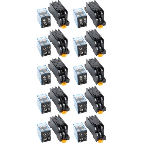Lot de 10 relais de puissance à 8 broches avec bobine CC et socle - Fournitures universelles pour équipements électriques (1/5)