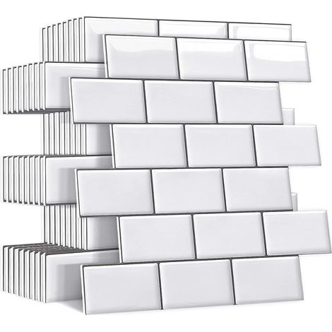 (white)10 Pieces Thicker Adhesive Backsplash For Kitchen Bathroom, Fake Adhesive Wall Tiles White Kitchen Backsplash Adhesive, Waterproof Metro 3d