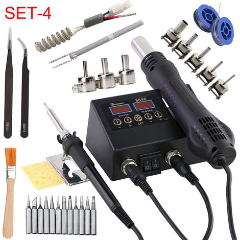 Station de soudage 8898 : kit d’outils de réparation 2 en 1 comprenant un fer à souder et un pistolet à air chaud. (1/5)