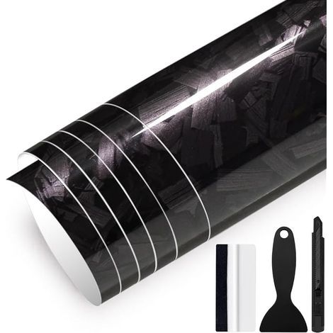 150cm x 30cm Covering Forgé Carbone de Voiture Film Autocollant Adhésif Film Carbone de Protection pour Voiture Intérieure/Extérieure, Moto, Vélo (Noir Brillant, 30cm x 150cm)