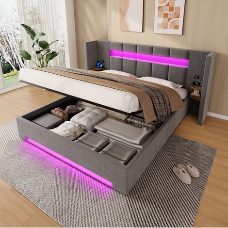 Bett Doppelbett Stauraum 160x200 Samt mit USB HAVRYA (1/5)