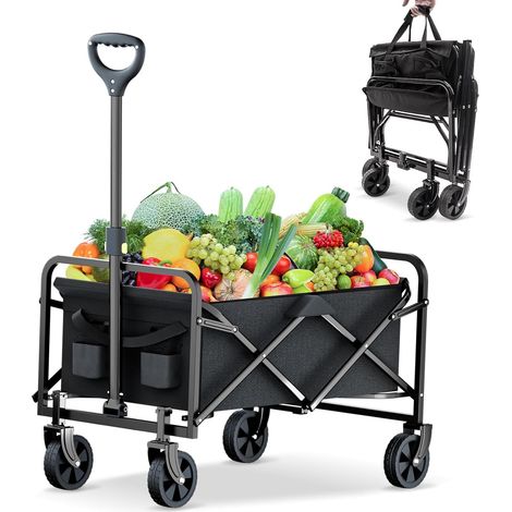 100L Chariot de Plage Pliable Poignée Réglable Chariot de Jardin Chariot à roulettes Tout Terrain pour Extérieur Camping Festival, Camping, Courses,Jardin avec Jusqu’à 120KG