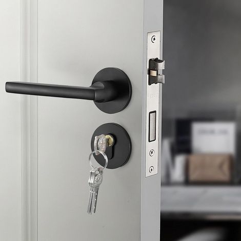 Poignée de Porte Acier Inoxydable avec 4 Clés Poignet de Porte Interieur avec Serrure Portes pour Chambres pour Portes d'une Epaisseur de 30 à 50 mm Noir (1/5)