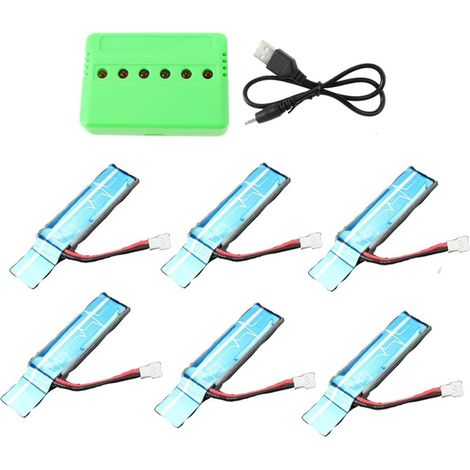 6PC 3.7V 520MAh 30C Batterie -Po AméLioréE avec Chargeur USB pour XK K110 K110S V930 V977 RC HéLicoptèRe PièCes de Rechange (1/5)