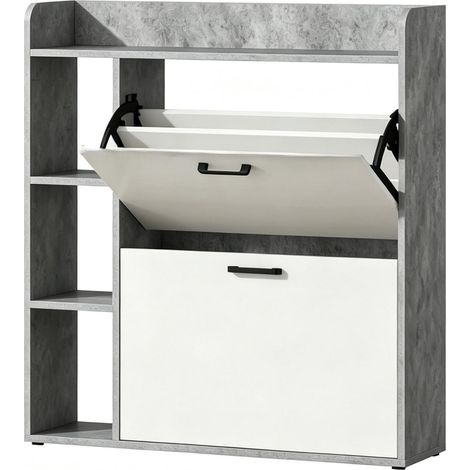 Scarpiera moderna salvaspazio con 2 ante a ribalta e scomparti laterali 83x24x90,5 cm HOMVRA (1/4)