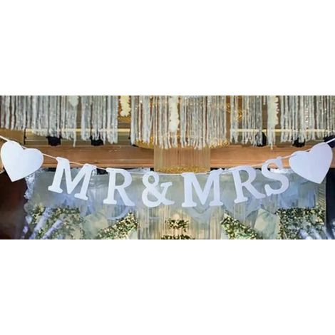 Guirlande « Just Married » MR & MRS - Argentée - Décoration de mariage - Accessoire de fête (1/4)