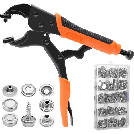 Pinza per bottoni a pressione in metallo, bottoni a pressione in metallo senza saldature, include 3 matrici e 60 set di bottoni a pressione da 15 mm per pelle, abbigliamento, tessuti, sostituzione di (1/5)