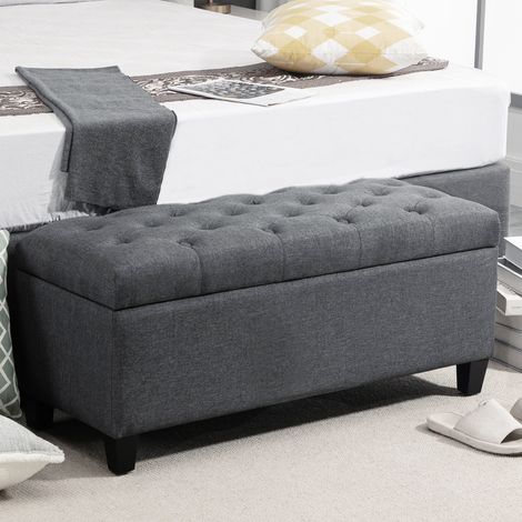 Panca contenitore con vano 100 x 40 x 44 cm, seduta imbottita in poliestere grigio scuro DESVIAE (1/5)
