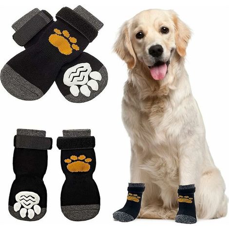 Chaussettes antidérapantes pour chien Chaussettes antidérapantes d'intérieur pour chien 2 paires Chaussettes pour chien Protection des pattes Chaussures pour chien avec sangles réglables Contrôle de t (1/5)
