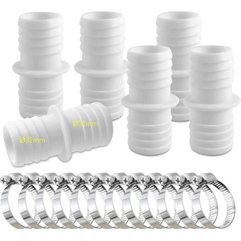 Lot de 6 raccords de tuyau de 32 mm avec 12 colliers de serrage pour piscine Adaptateur de tuyau double (1/5)