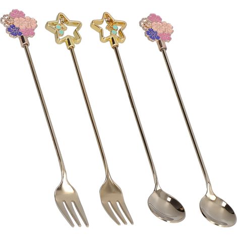 Cuillère à soupe japonaise en acier inoxydable 304, fourchette à fruits en forme de sakura, pour la maison, l'hôtel et le restaurant, couleur or. (1/5)