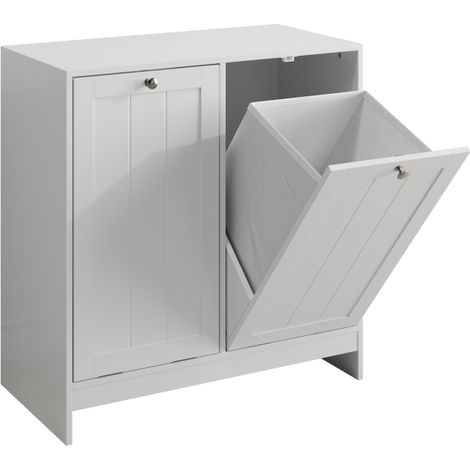 Panier à linge basculant avec panier amovible, armoire de rangement pour salle de bain, autoportante, blanc (1/5)
