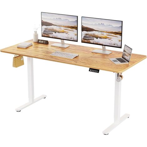 Schreibtisch höhenverstellbar elektrisch Hellbraun 160 x 70 cm (1/5)