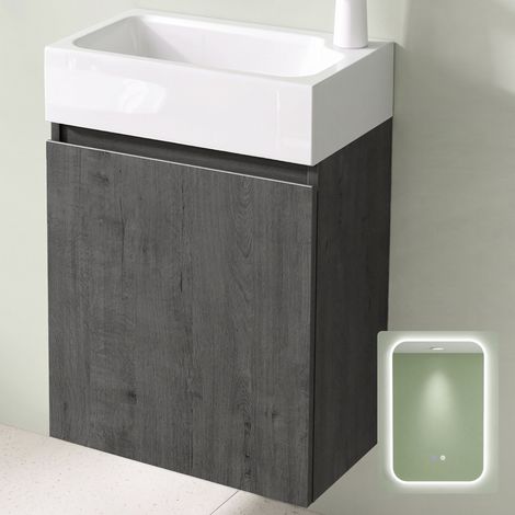 Mai & Mai Ensemble de Meuble de Salle de Bain Meuble sous Lavabo Suspendu Gris-brun 46x26x63cm avec Vasque et Miroir LED PS02
