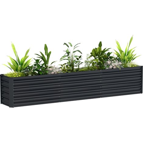 Carré potager potager surélevé en acier galvanisé barres de soutien et plaques d'angle fond ouvert 240 x 40 x 45 cm gris foncé