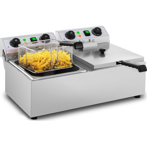 Royal Catering – Friteuse professionnelle électrique 2 x 10 L – 2 x 3200 W – Température 50–200 °C – Zone froide pour cuisson optimale