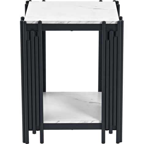 Moderner Nachtisch schwarz-weiß mit 2 Ablagen, Metallgestell, 43 x 40 x 54,7 cm (1/5)