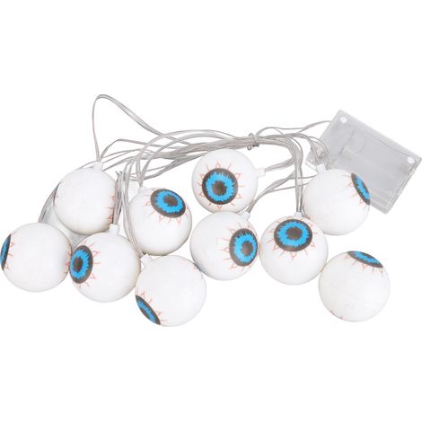 Guirlande lumineuse LED d'Halloween à piles, étanche, aspect réaliste, décoration pour jardin ou cour, 10 pièces en forme d'œil. (1/5)