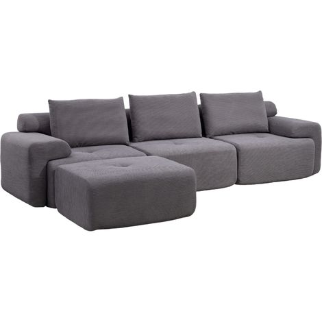 Sofá esquinero modular en L de terciopelo acanalado gris oscuro con espuma viscoelástica (1/5)