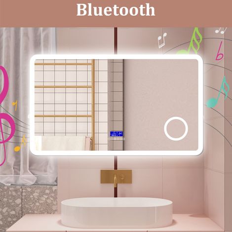 AICA SPECCHIO DA BAGNO BLUETOOTH 140X80CM CON ANTIAPPANNAMENTO + DIMMERABILE + 3 COLORI + INGRANDIMENTO 3X (1/5)