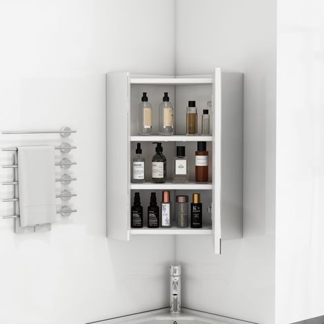 Armoire de toilette d'angle murale avec miroirs sur trois côtés, charnières amortissantes, étagères à plantes intégrées, entièrement préassemblée sans montage, blanche, armoire de salle de bain gain d (1/5)