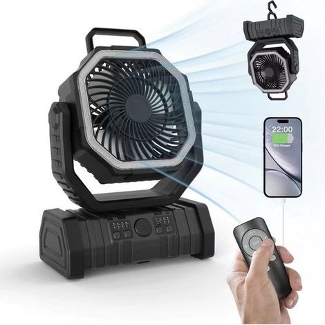 Ventilatore portatile da campeggio con illuminazione a LED,4 velocità,ventilatore da tavolo USB silenzioso per pesca,barbecue ed escursioni (1/4)