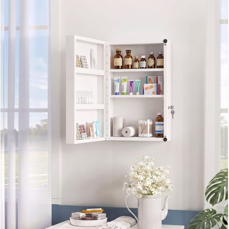 Armadio portamedicinali da parete con serratura 40 x 18 x 60 cm, 6 ripiani in acciaio bianco DESVIAE (1/5)