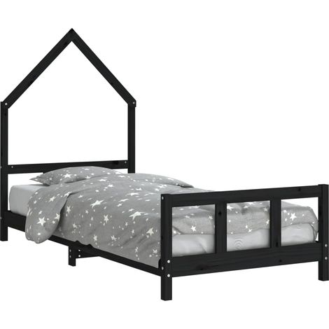 vidaXL Giroletto per Bambini Nero 90x200 cm in Legno Massello di Pino (1/5)