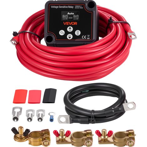 VEVOR Kit Relais Sensible a la Tension 12 V 140 A 6 m 6 AWG Isolateur de Batterie Double Intelligent VSR Manuel Automatique Compatible Batteries Lithium-ion pour Voiture Camion Camping-car UTV VTT