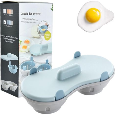 Eierpochierer – Set mit 2 essbaren Silikon-Eierkochern, Doppel-Eierbecher für hartgekochte Eier, Blau (1/4)