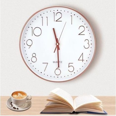Horloge murale 30 cm (12 pouces) Horloge murale silencieuse moderne, mouvement chiffres 3D Horloge murale classique en or rose pour salon, chambre à coucher, bureau (1/5)