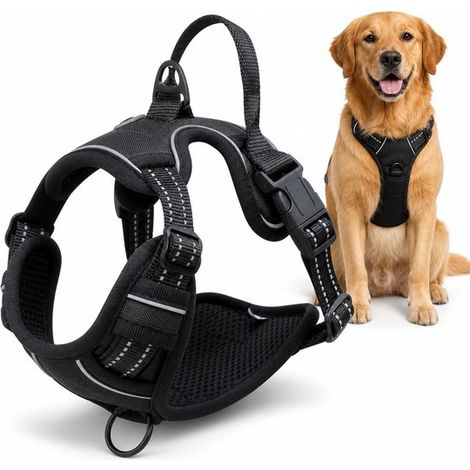Harnais anti-traction pour chien, réglable et respirant, avec anneau pour laisse, pour promenade et entraînement, taille M, noir (1/5)