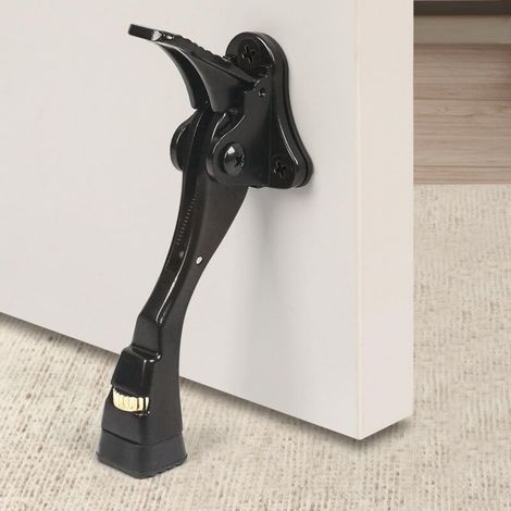 Fermaporta nero, fermaporta resistente, fermaporta regolabile, arresto anticaduta con un pulsante (10 cm x 1 confezione) (1/4)