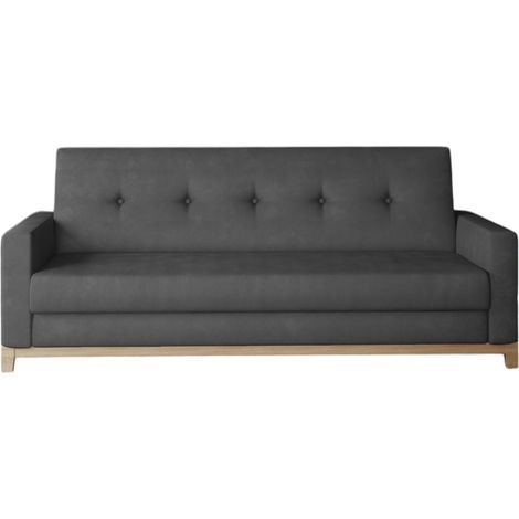 Canapé lit 3 places velours gris foncé et pieds en bois de hêtre Saline 216cm (1/5)