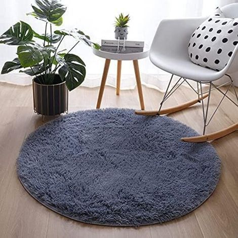 Tapis Salon Rond 120 cm - Tapis Chambre Shaggy Gris - Doux Moelleux Polyester Tapis de Sol (1/5)