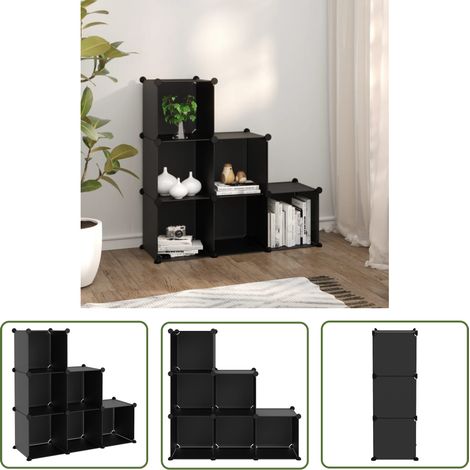 The Living Store Cubes de rangement 6 pcs Noir PP - Cube De Rangement - Étagères Murales - Rangement Intérieur - Meuble Rangement - Organisateur De Placard (1/5)