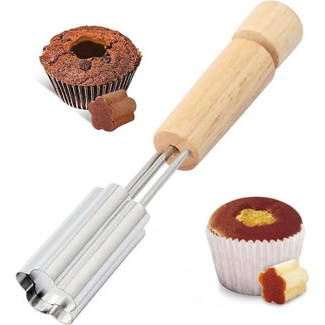 1 Outil Vide-Cupcake, Acier Inoxydable, Design Fleur, Manche Bois, Accessoire Pâtisserie (1/5)