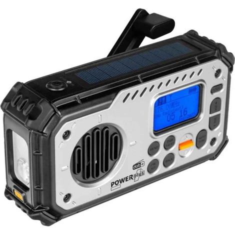 Radio solar DAB+/FM con altavoz, batería externa, linterna y reloj POWERplus Bison (1/5)