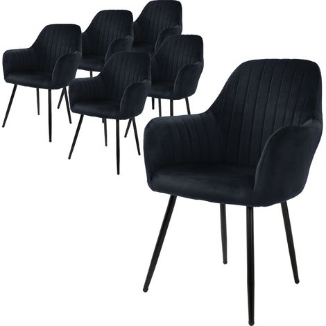 ML-Design Set di 6 Sedie da Sala da Pranzo con Schienale e Braccioli Nero Sedia da Cucina con Rivestimento in Velluto Poltroncina Imbottita con Gambe in Metallo Sedie Ergonomiche Poltrona Poltroncine (1/5)