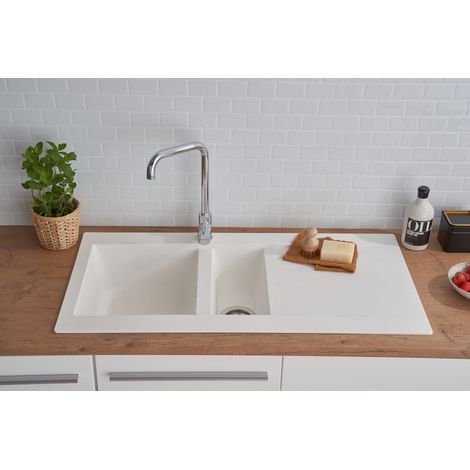 Einbauspüle Küchenspüle Spüle Granit Mineralite 100 x 50 Weiß Respekta Denver (1/5)