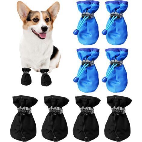 Lot de 4 paires de chaussures pour chien avec semelles souples  Avec cordon de serrage  Antidérapantes  Pour l'intérieur et l'extérieur  Bottes de pluie imperméables pour animaux de compagnie (1/5)