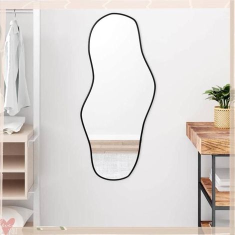 Miroir mural - VINGVO - 348268 - Noir - 100 x 45 cm - Verre avec cadre PVC (1/5)