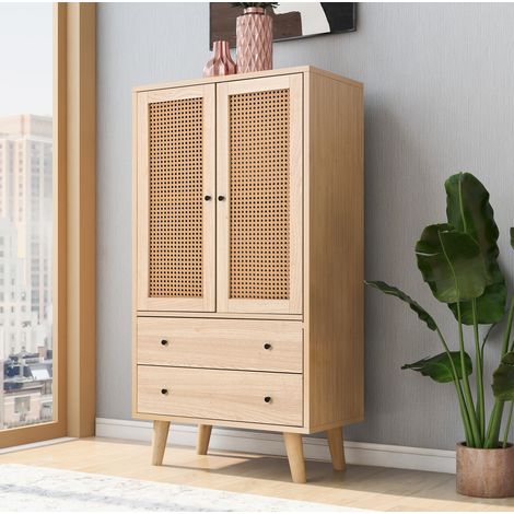meuble rangement buffet 2 portes 2 tiroirs chene 60 cm OKMYHOME (1/5)