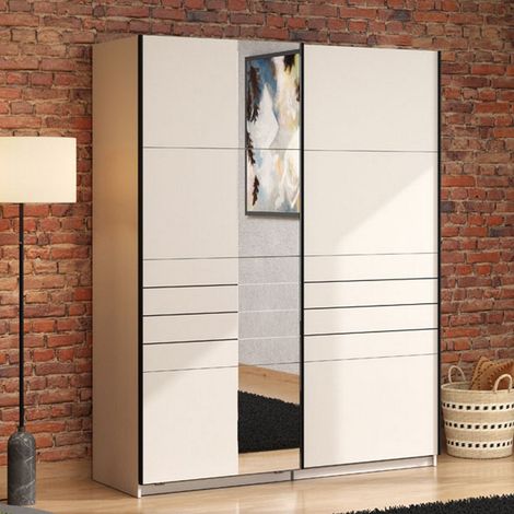 Kleiderschrank Grande Vialone, Schlafzimmer-Garderobe, 2 Regale, Schiebetüren, 145.5x217.5h cm Cremeweiß (1/5)